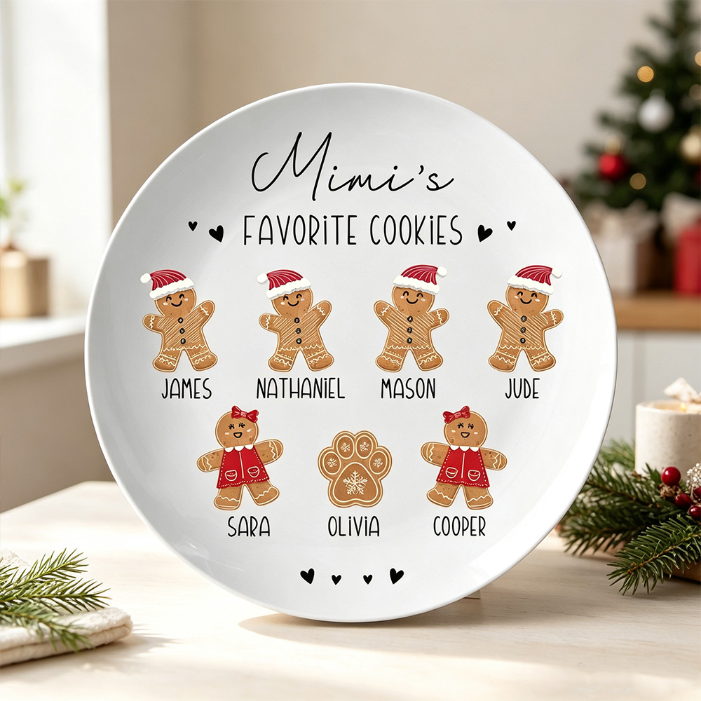 Personalized Grandma's Favorite Cookies Gingerbread Plate with Kids Names Christmas Gifts