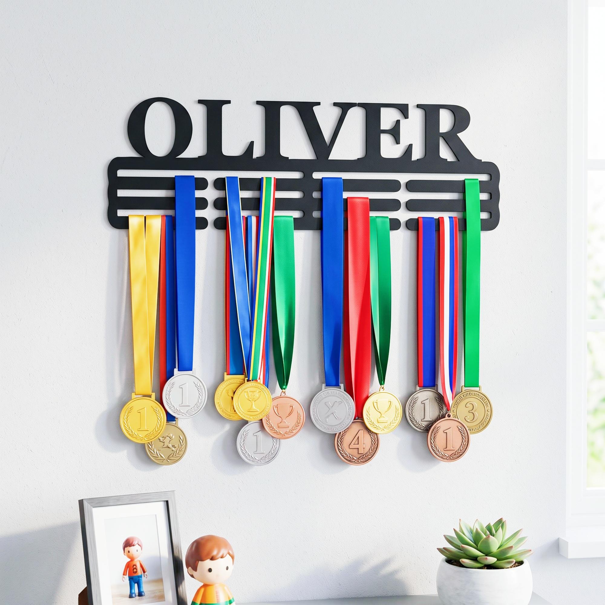 🏅Custom Name Medal & Trophy Hanger, Personalized Sports Award Display Rack, Wall Mounted Medal Organizer for Runners, Swimmers & Riders