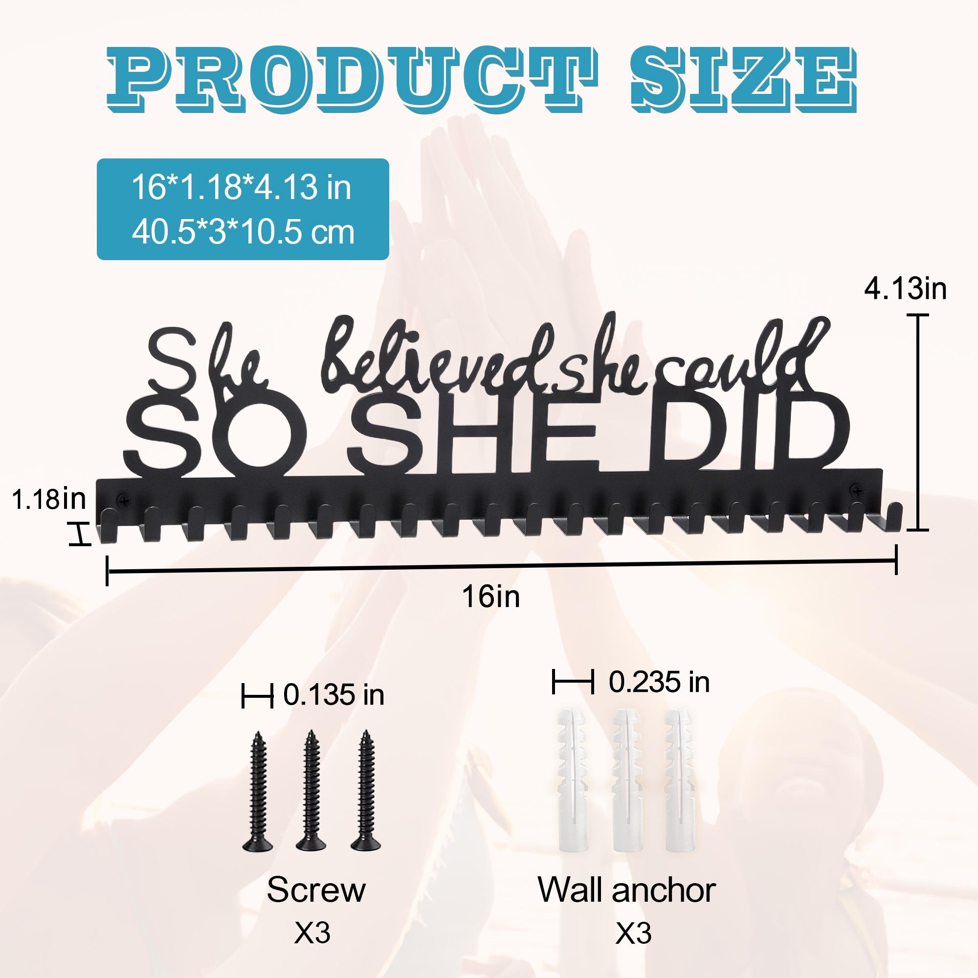 She Believed Medal Hanger Personalized, Black Stainless Steel Award Display, Women Athlete Trophy Rack Wall Mounted, Motivational Gift for Her