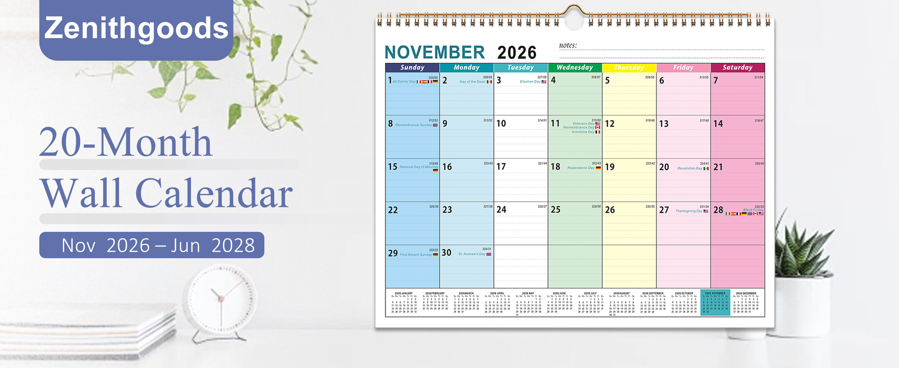 Custom-designed wall calendars featuring your company name, address, and contact details, along with product images and your logo.2026-2027 Wall Calendar - 18 Months Wall Calendar 2026-2027 with Thick Paper, Jul 2026 - Dec 2027,