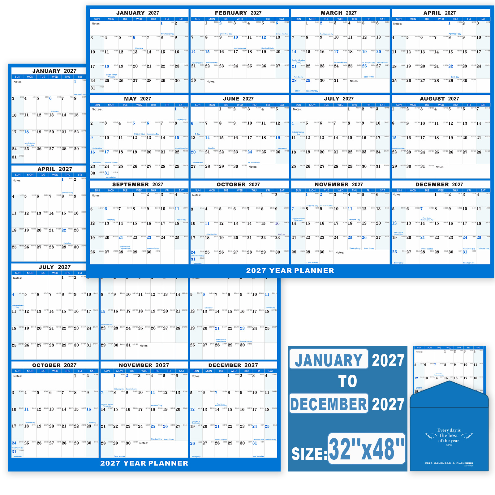 Can be customized according to your requirements: 32" x 48" 2027 Wall Calendar, Folded Wet & Dry Erase Wall Calendar 12 Month, Annual Yearly Planner Yearly Laminated Calendar 2027 Horizontal/Vertical