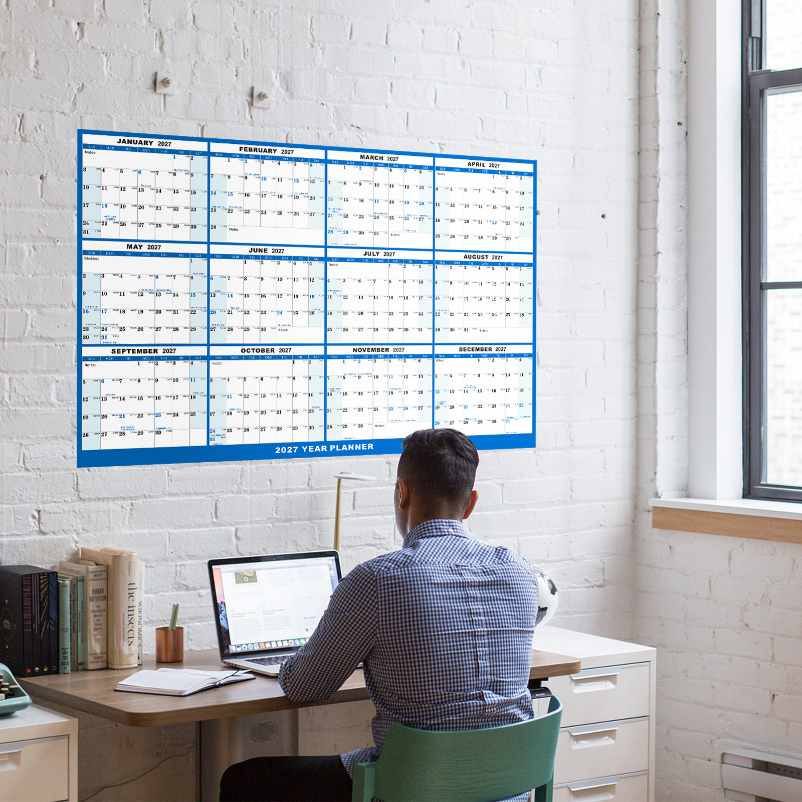 Can be customized according to your requirements: 32" x 48" 2027 Wall Calendar, Folded Wet & Dry Erase Wall Calendar 12 Month, Annual Yearly Planner Yearly Laminated Calendar 2027 Horizontal/Vertical