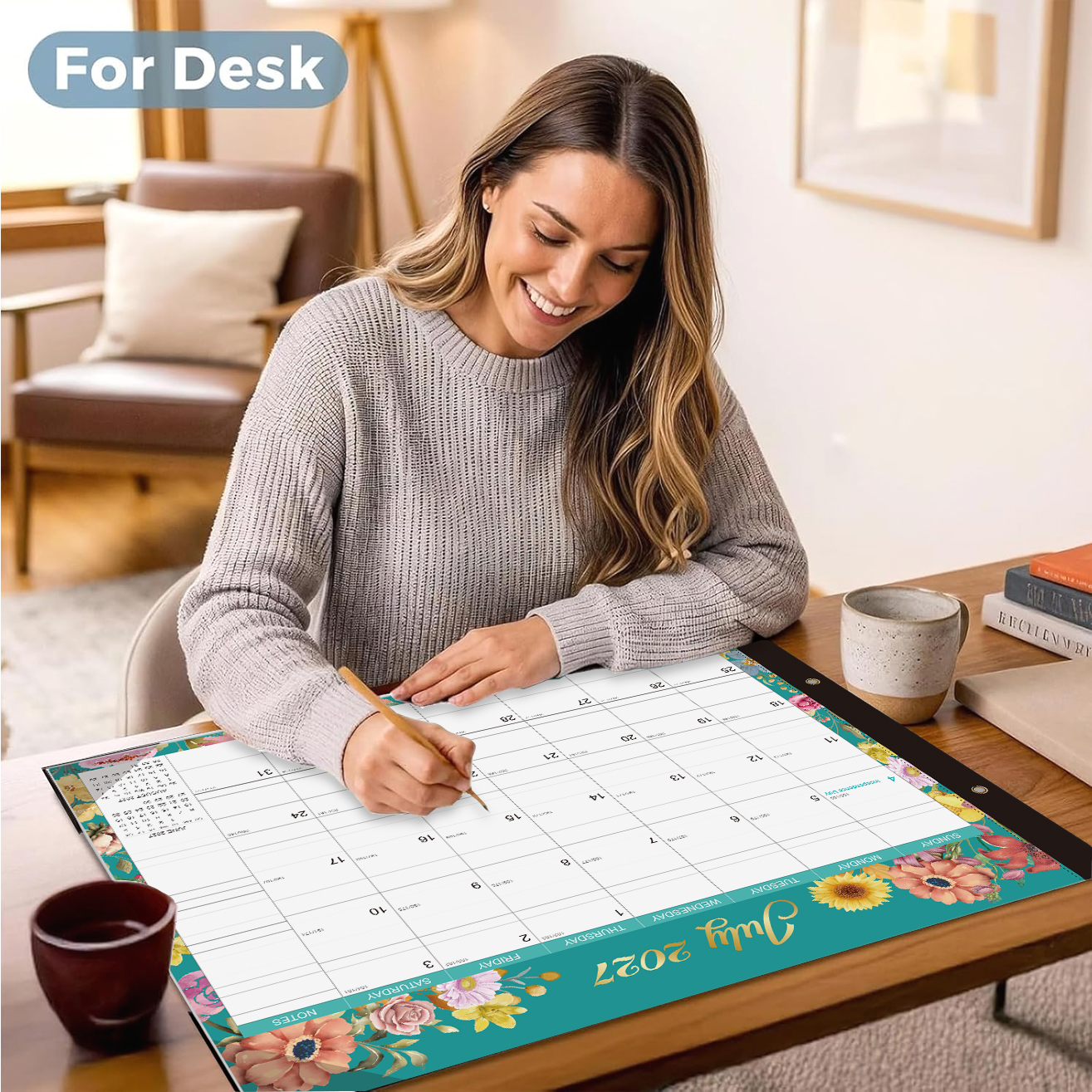 2027-2028 Desk Calendar - 22" x 17", 18 Month Desk Calendar January 2027 - June 2028, Large Monthly Desktop Calendar with Plastic Cover, Thick Paper, Corner Protectors 