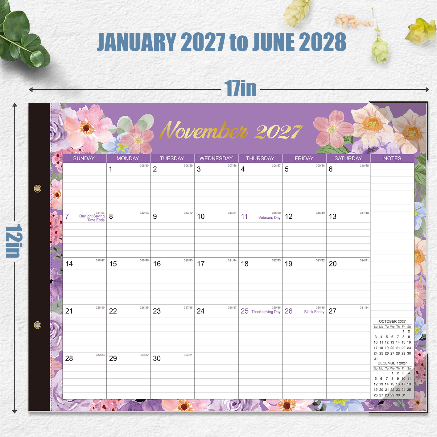 2027-2028 Desk Calendar - 22" x 17", 18 Month Desk Calendar January 2027 - June 2028, Large Monthly Desktop Calendar with Plastic Cover, Thick Paper, Corner Protectors 