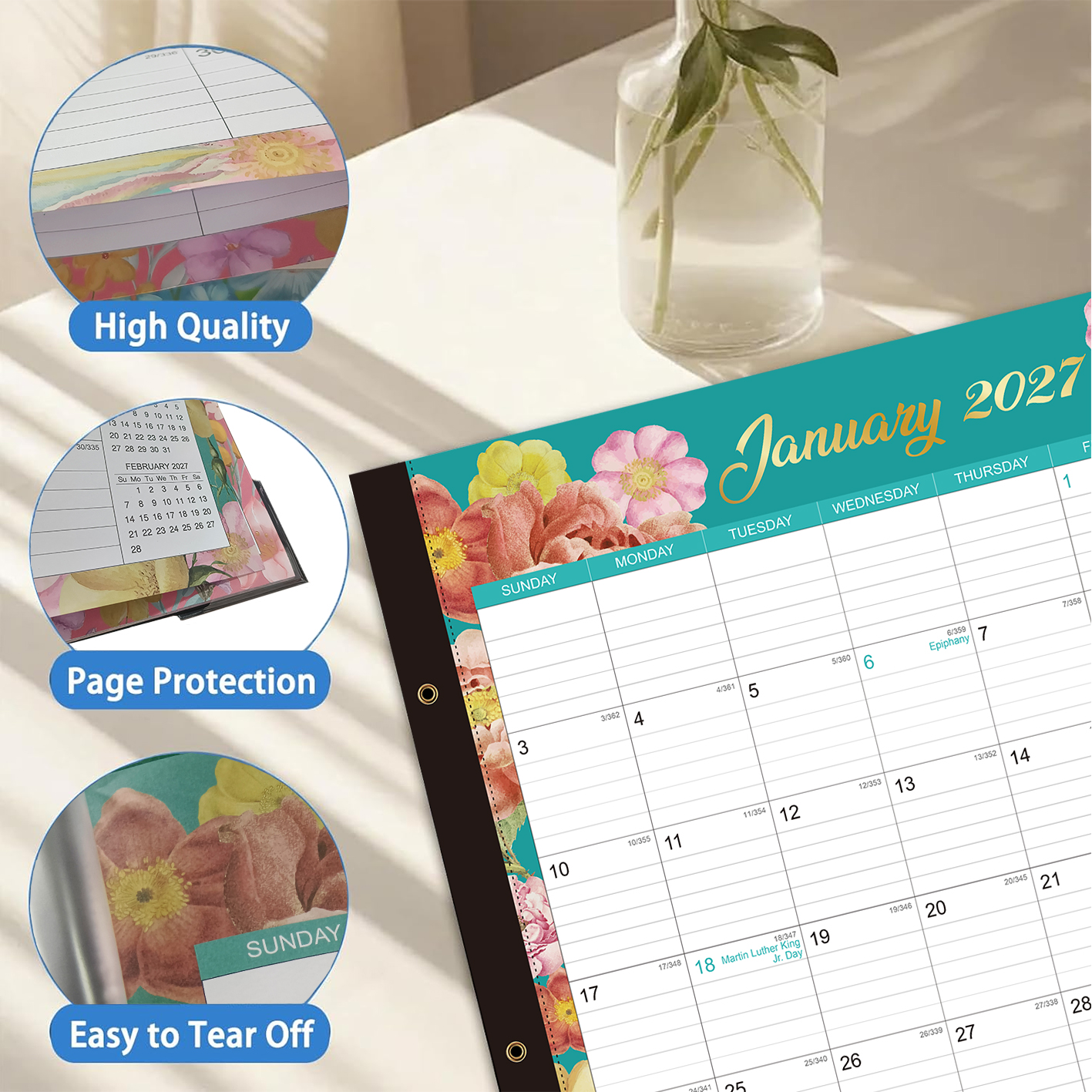 2027-2028 Desk Calendar - 22" x 17", 18 Month Desk Calendar January 2027 - June 2028, Large Monthly Desktop Calendar with Plastic Cover, Thick Paper, Corner Protectors 