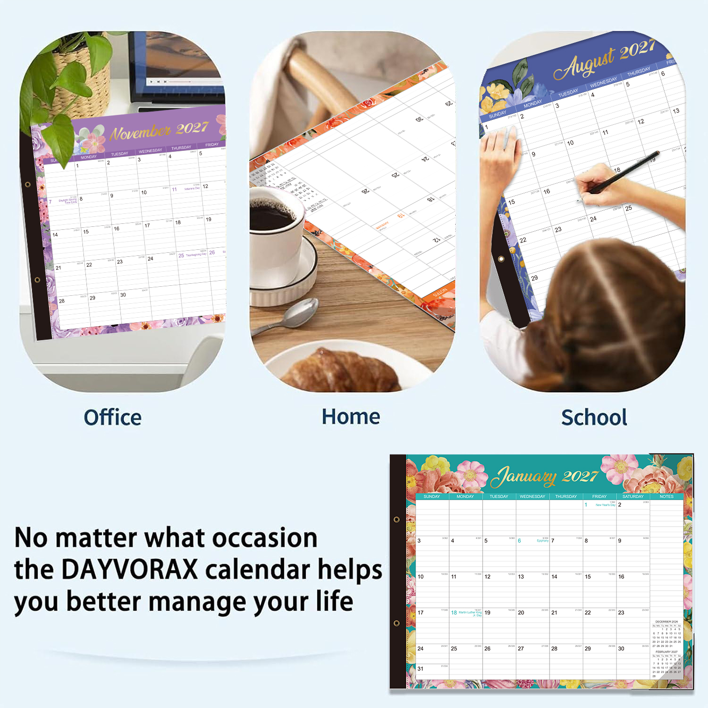 2027-2028 Desk Calendar - 22" x 17", 18 Month Desk Calendar January 2027 - June 2028, Large Monthly Desktop Calendar with Plastic Cover, Thick Paper, Corner Protectors 