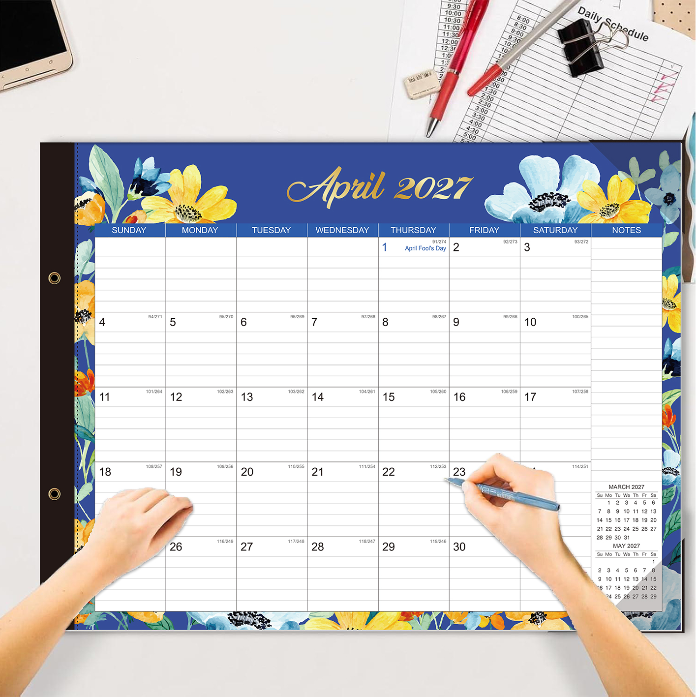 2027-2028 Desk Calendar - 22" x 17", 18 Month Desk Calendar January 2027 - June 2028, Large Monthly Desktop Calendar with Plastic Cover, Thick Paper, Corner Protectors 