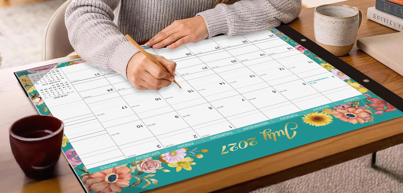 2027-2028 Desk Calendar - 22" x 17", 18 Month Desk Calendar January 2027 - June 2028, Large Monthly Desktop Calendar with Plastic Cover, Thick Paper, Corner Protectors 