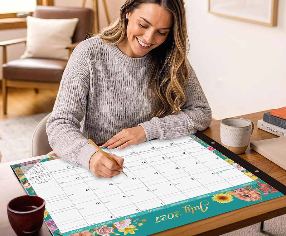 2027-2028 Desk Calendar - 22" x 17", 18 Month Desk Calendar January 2027 - June 2028, Large Monthly Desktop Calendar with Plastic Cover, Thick Paper, Corner Protectors 