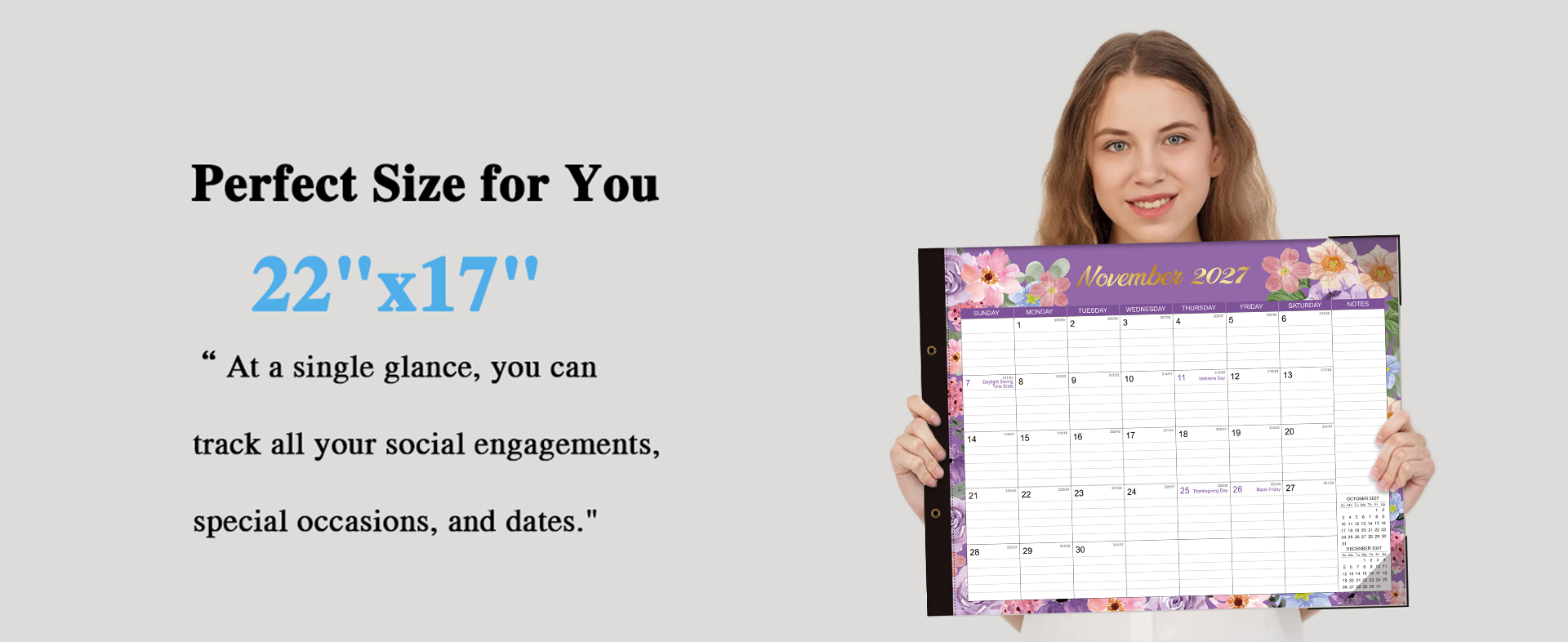 2027-2028 Desk Calendar - 22" x 17", 18 Month Desk Calendar January 2027 - June 2028, Large Monthly Desktop Calendar with Plastic Cover, Thick Paper, Corner Protectors 