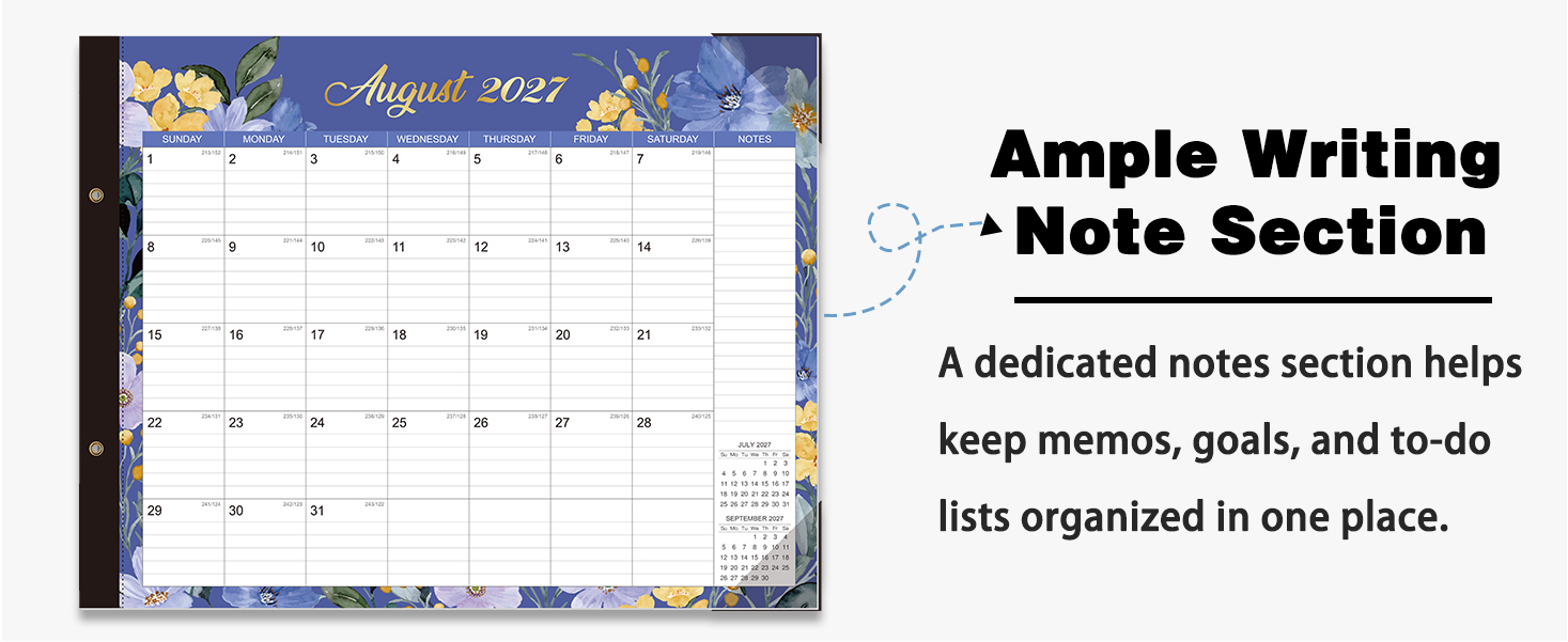 2027-2028 Desk Calendar - 22" x 17", 18 Month Desk Calendar January 2027 - June 2028, Large Monthly Desktop Calendar with Plastic Cover, Thick Paper, Corner Protectors 