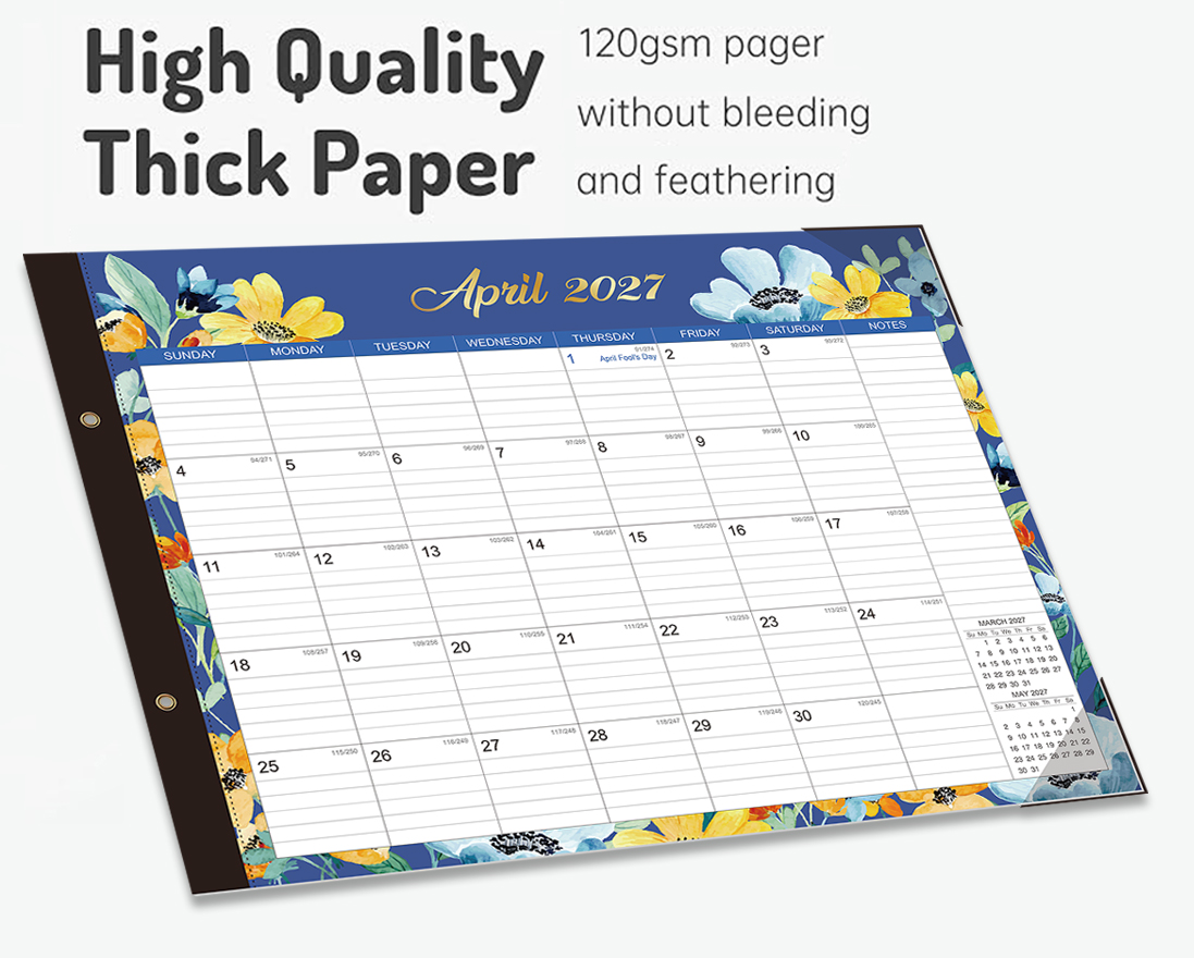 2027-2028 Desk Calendar - 22" x 17", 18 Month Desk Calendar January 2027 - June 2028, Large Monthly Desktop Calendar with Plastic Cover, Thick Paper, Corner Protectors 