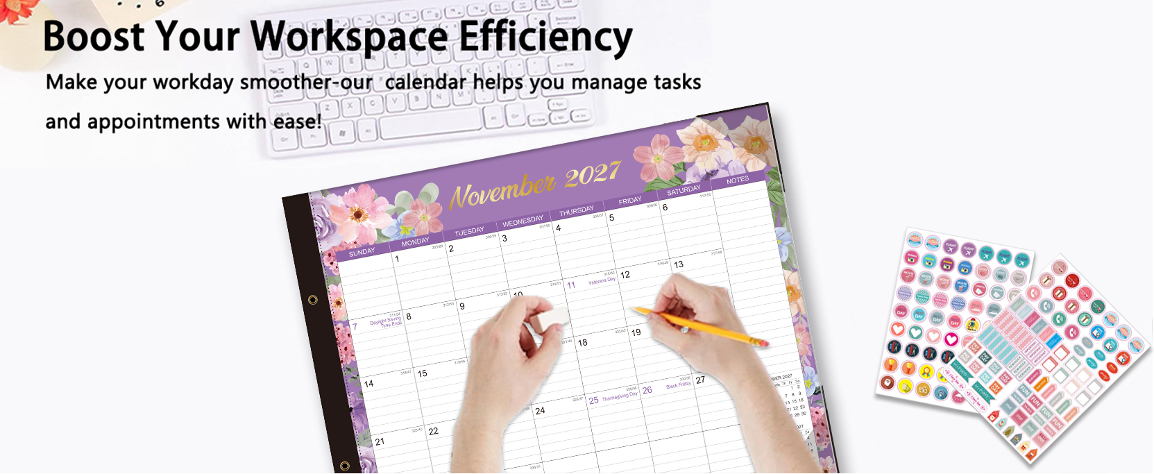 2027-2028 Desk Calendar - 22" x 17", 18 Month Desk Calendar January 2027 - June 2028, Large Monthly Desktop Calendar with Plastic Cover, Thick Paper, Corner Protectors 