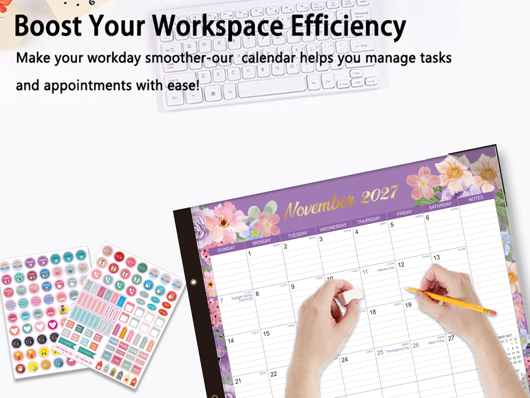 2027-2028 Desk Calendar - 22" x 17", 18 Month Desk Calendar January 2027 - June 2028, Large Monthly Desktop Calendar with Plastic Cover, Thick Paper, Corner Protectors 