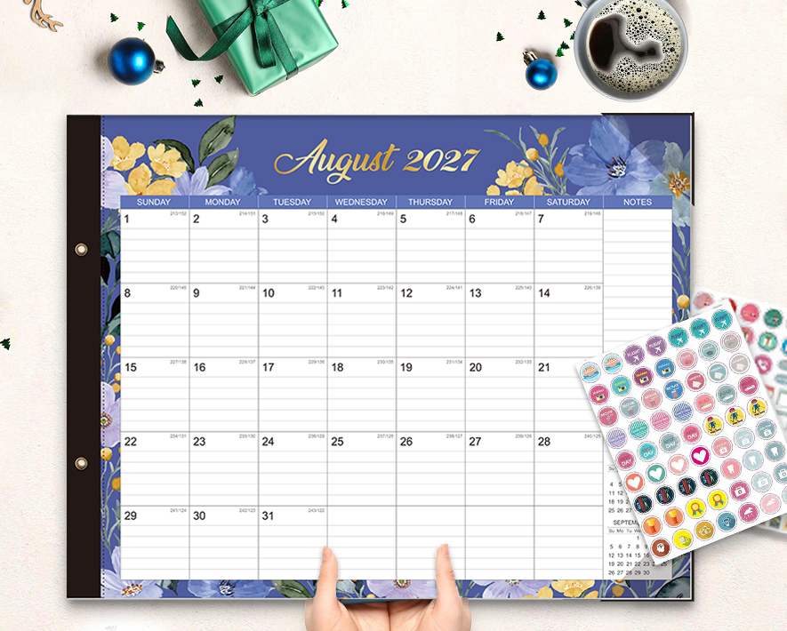 2027-2028 Desk Calendar - 22" x 17", 18 Month Desk Calendar January 2027 - June 2028, Large Monthly Desktop Calendar with Plastic Cover, Thick Paper, Corner Protectors 