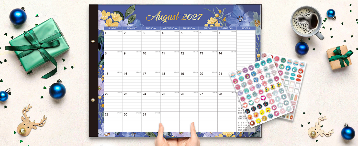2027-2028 Desk Calendar - 22" x 17", 18 Month Desk Calendar January 2027 - June 2028, Large Monthly Desktop Calendar with Plastic Cover, Thick Paper, Corner Protectors 