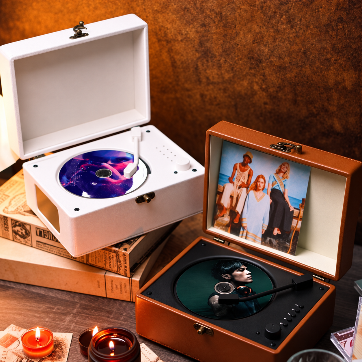 Soryne V80 – Hi-Fi-CD-Player: Dual-Lautsprecher, Präzisionslaser, Vintage-Leder & Holz