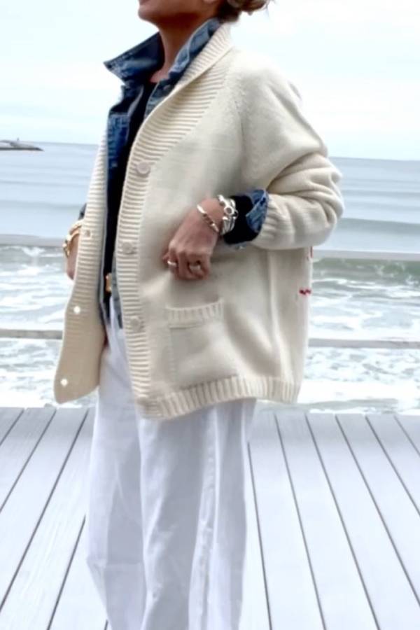 Chunky and Unique Knit Contrast Color Lobster Button Pocket Loose Cardigan