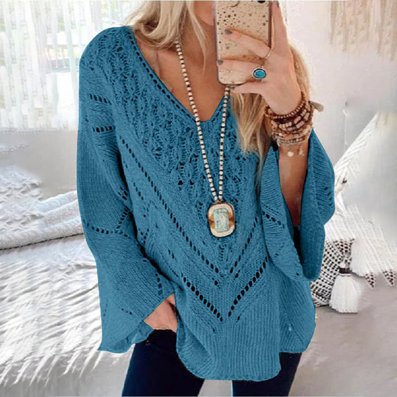 Casual Loose Cutout V Neck Sweater