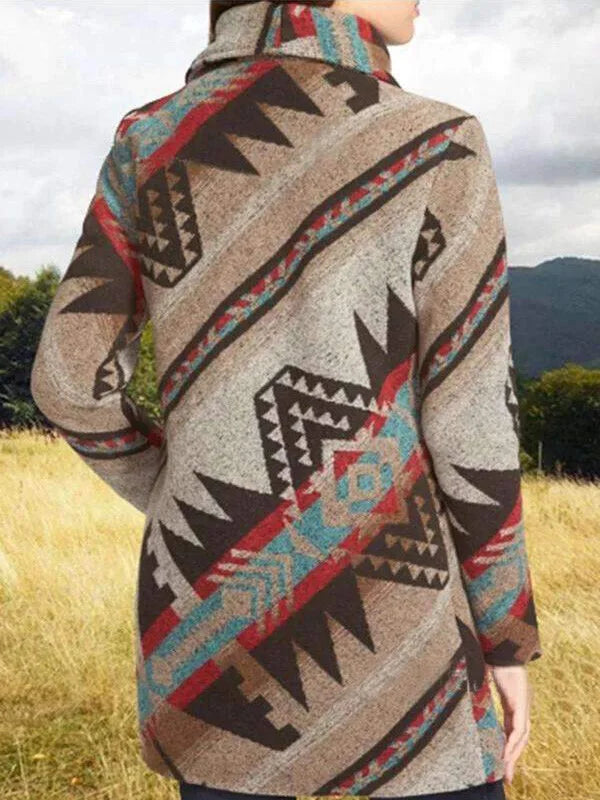 Retro Ethnic Print Cardigan.