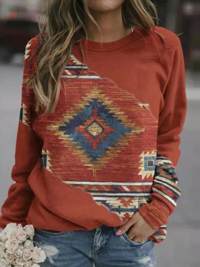 Casual Geometric Pattern Retro Sweatshirt.
