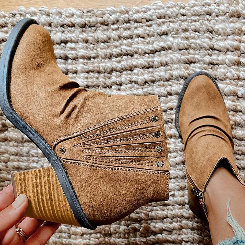 Vintage Solid Chunky Heel Ankle Boots