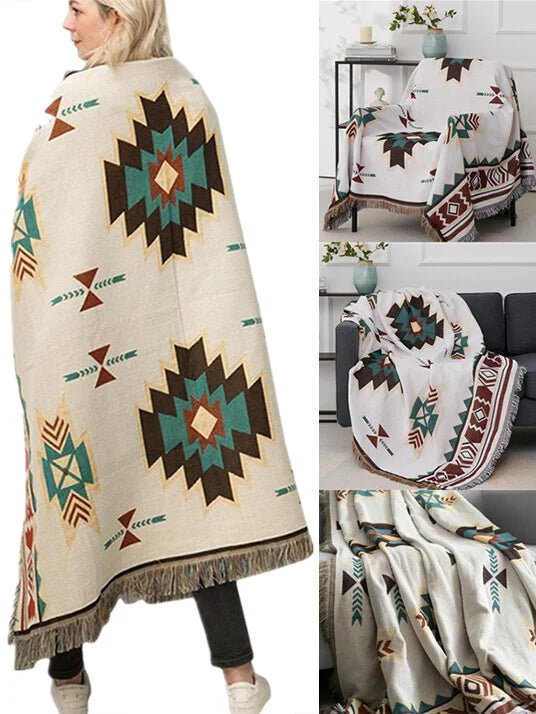 Tribal Blankets Indian Outdoor Rugs Camping Picnic Blanket Boho Decorative Bed Blankets Plaid Sofa Mats Travel Rug Tassels Linen.