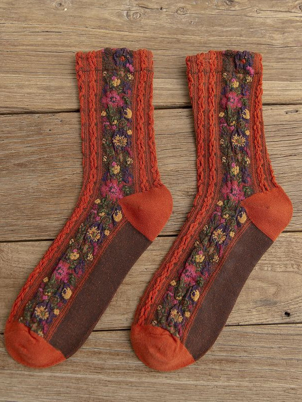 Wisherryy Vintage Floral Jacquard Cozy Socks