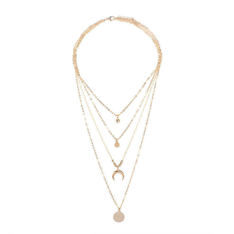 Personalized Multilayer Moon Disc Pendant Necklace