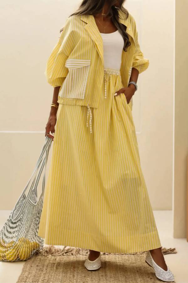 Yellow striped casual set