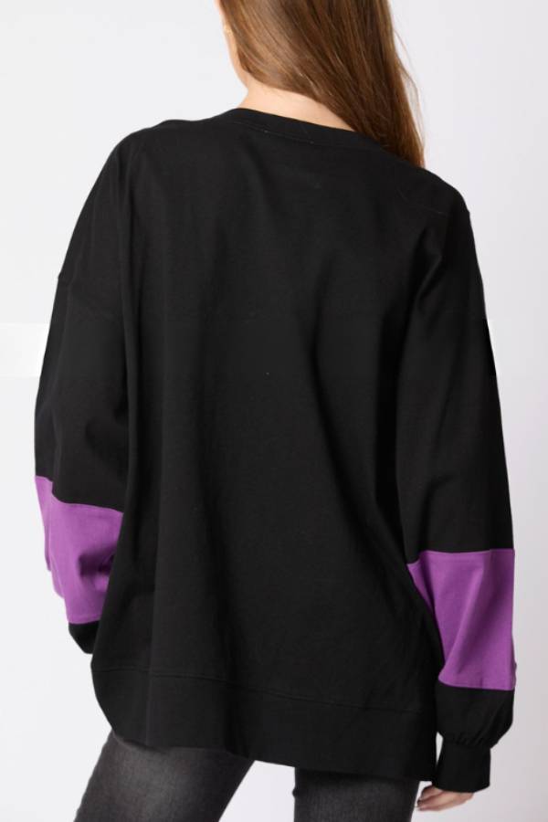 Halloween Letter Sequined Colorblock Sweatshirt Casual Top