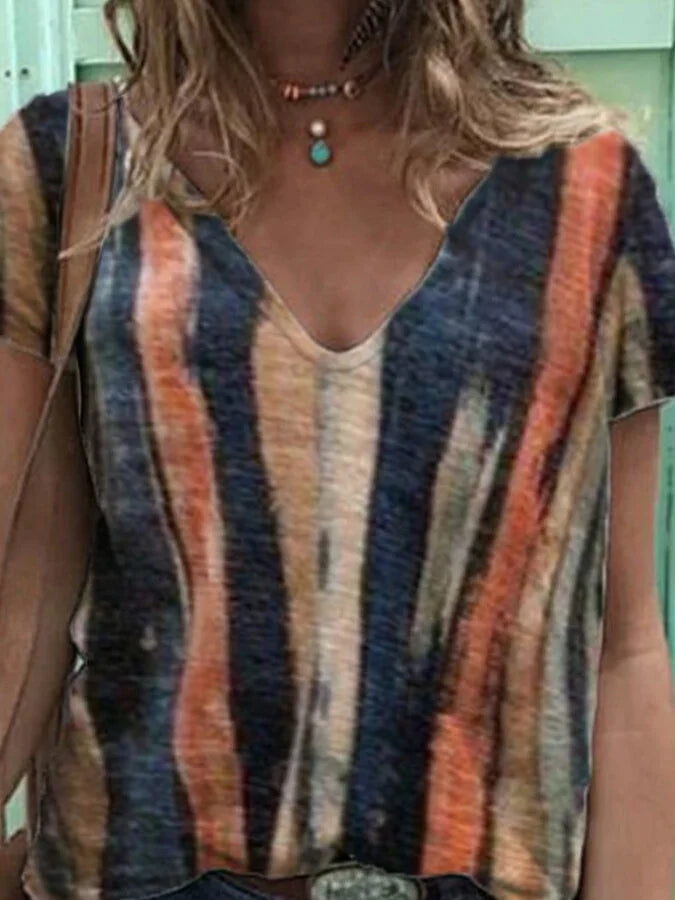 Women's Vintage Stripes Print Casual Tee.