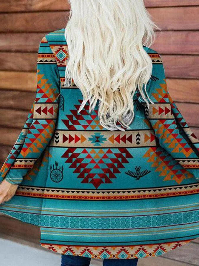 Retro Ethnic Print Cardigan.