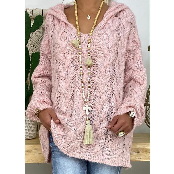 Pure Color Twist Knit Hooded Sweater