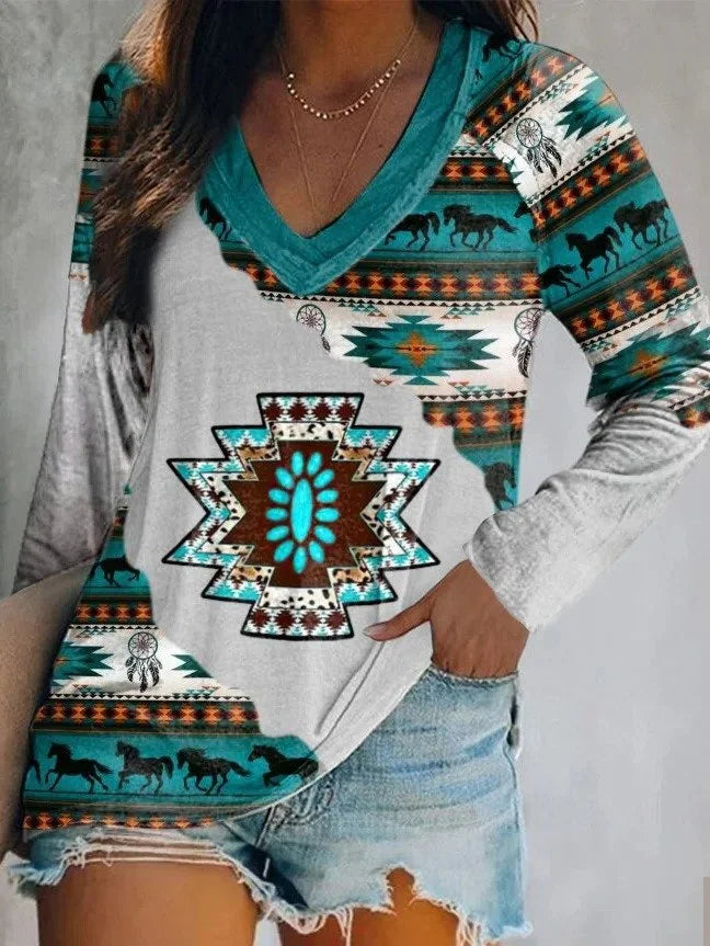 new national style top long sleeve T-shirt