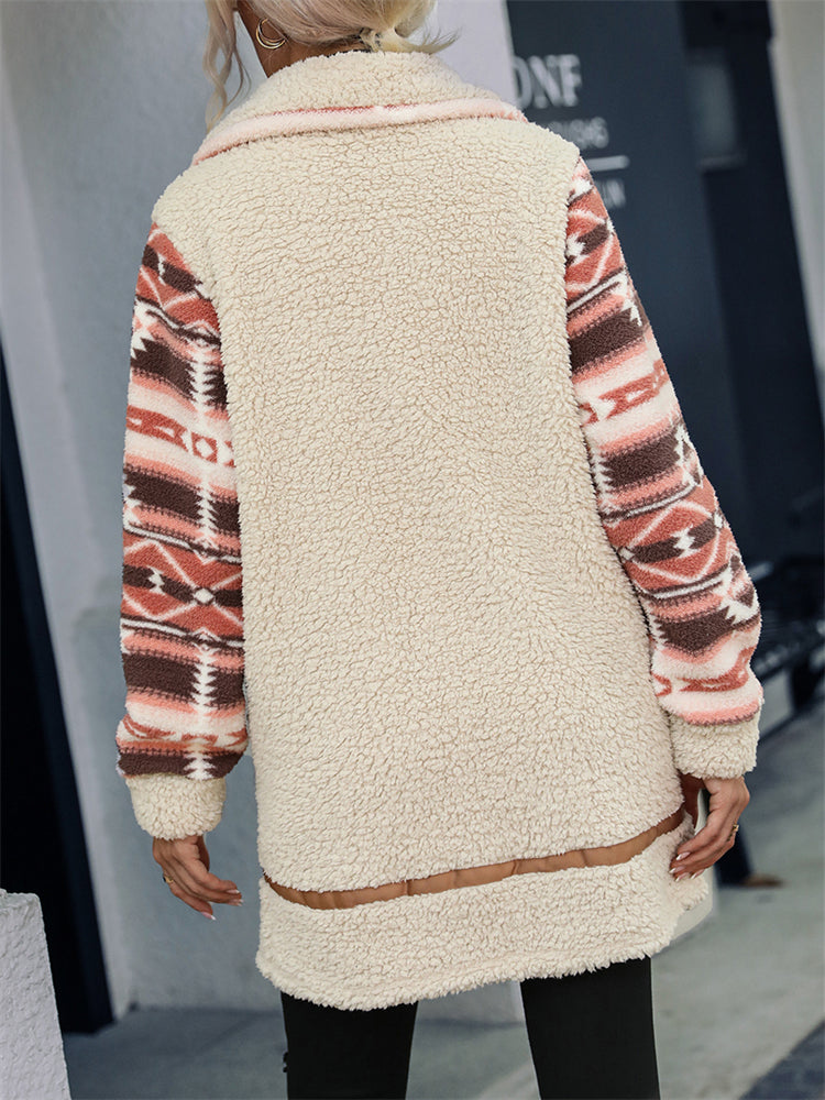 Western Aztec Patchwork Fleece Jacket