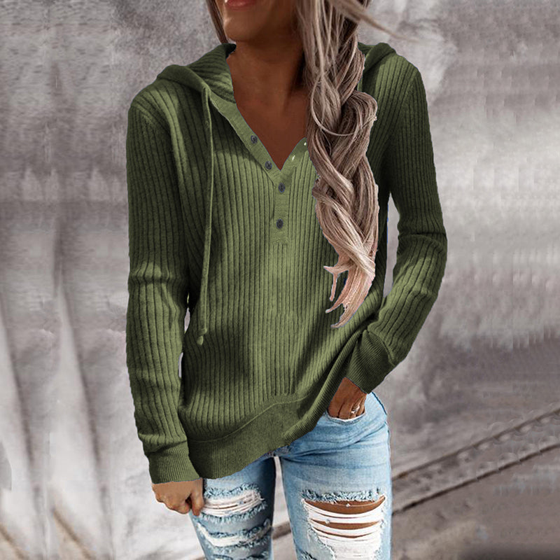 Fashion Solid Color Long Sleeve Hoodie Collar Sweater