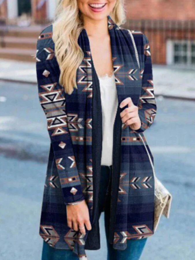 Retro Ethnic Print Cardigan.