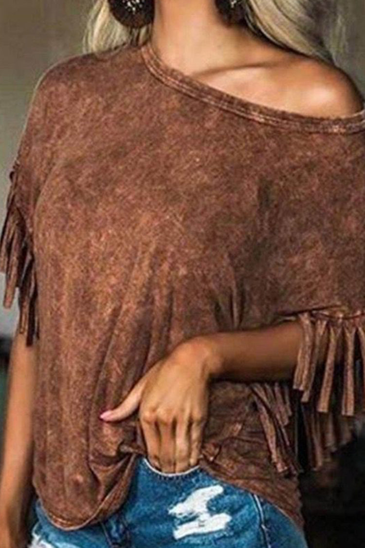 Western Solid Fringe Short Sleeve T-Shirt