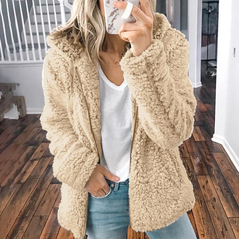 Thick Plush Zip Hooded Pocket Sweatshirt