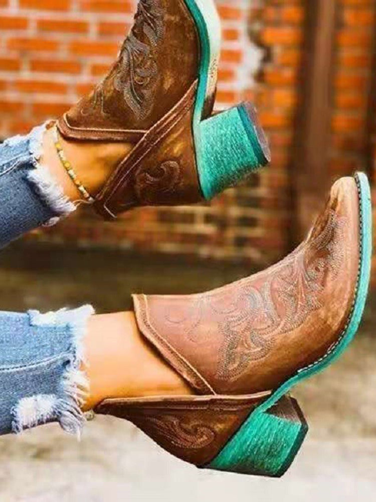 Vintage Ethnic Pattern Ankle Boots