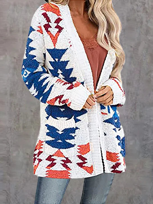 Vintage Ethnic Style Print Cardigan.