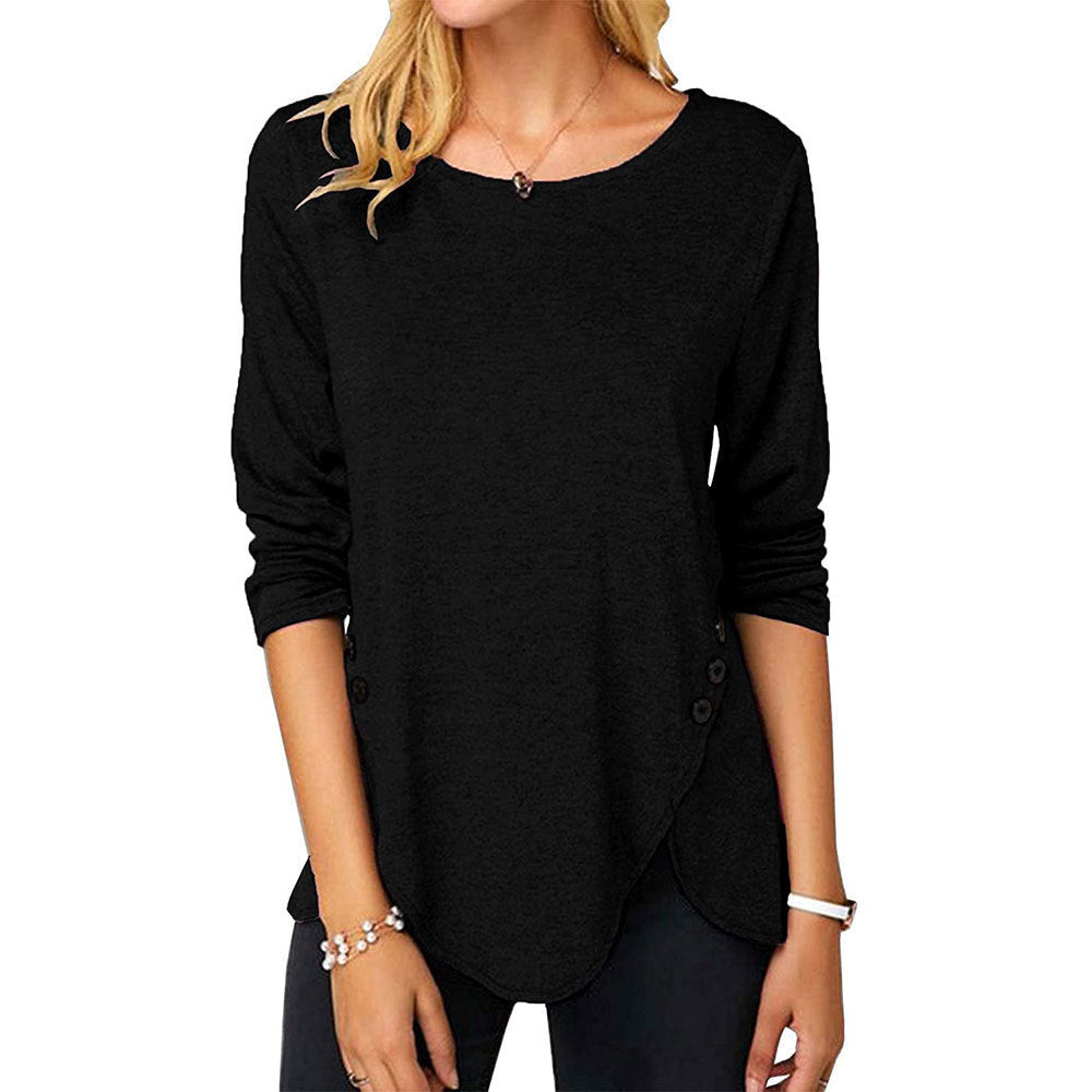 Wisherryy Casual Solid Color Irregular T-shirt