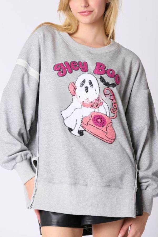 Halloween Cartoon Ghost Sequined Sweatshirt Casual Top
