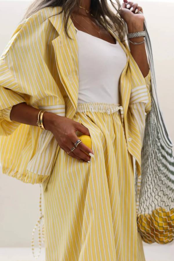 Yellow striped casual set