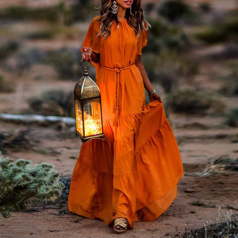 Solid Crew Neck Maxi Dress