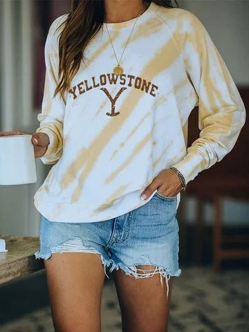 Custom Tie dyed fashion printed round neck Pullover Sweatshirt sweater