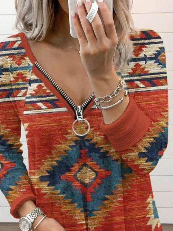 Casual Printed V-Neck T-Shirt.