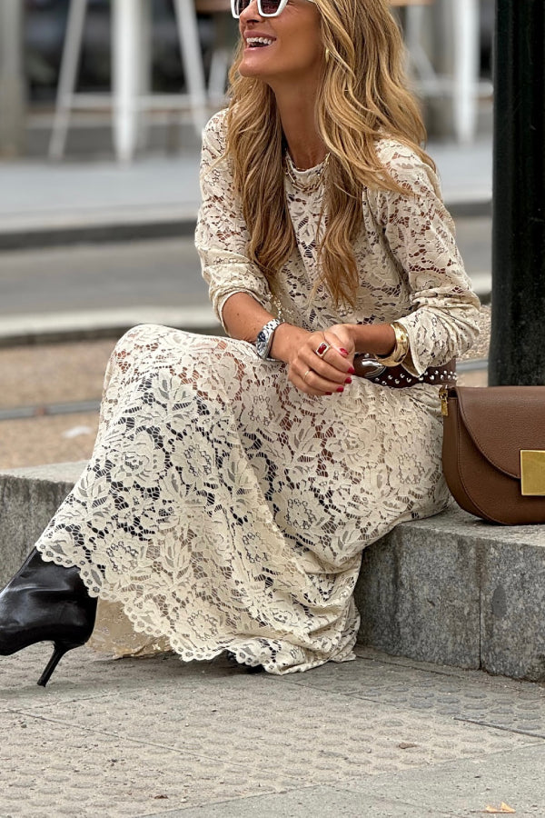 Beige Crochet Flowers Two-Piece Set