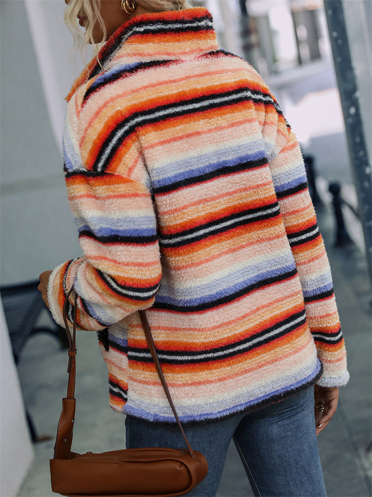 Western Striped Zip Up Fleece Pullover